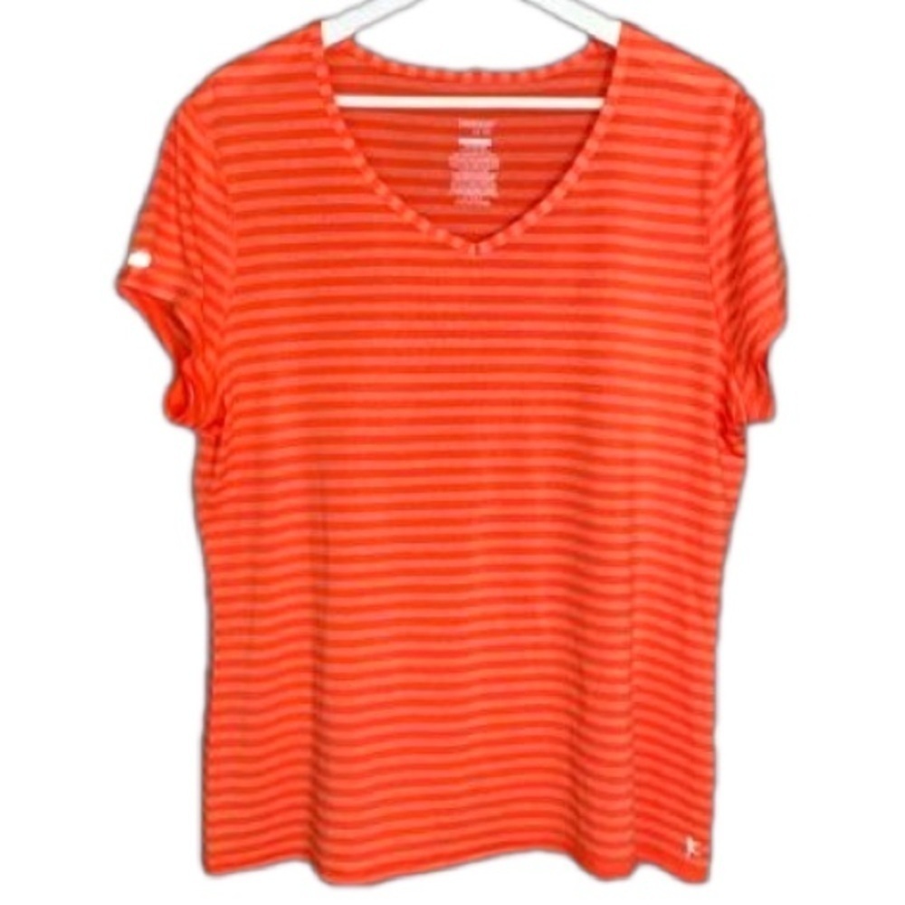 DANSKIN Top Semi-Fitted Dri More Short Sleeve Orange Stripe Women XXL/2XG (20)